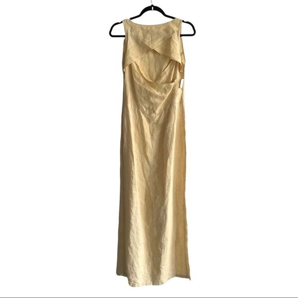 TERRAWARE Mykonos Linen Sleeveless Open Back Maxi Dress Yellow XS - Picture 4 of 9
